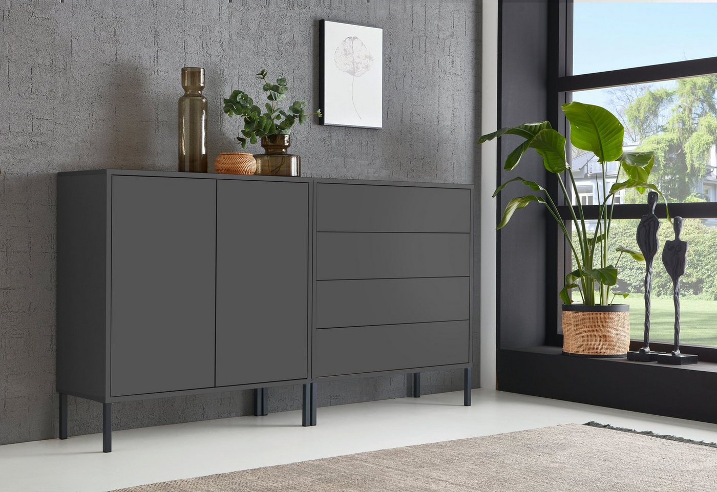 BMG Möbel Sideboard Mailand Set 3 (Schubladenkommode Kommode Anrichte, mit hochwertigen Metallfüßen), Push-to-Open-Funktion von Bmg Möbel