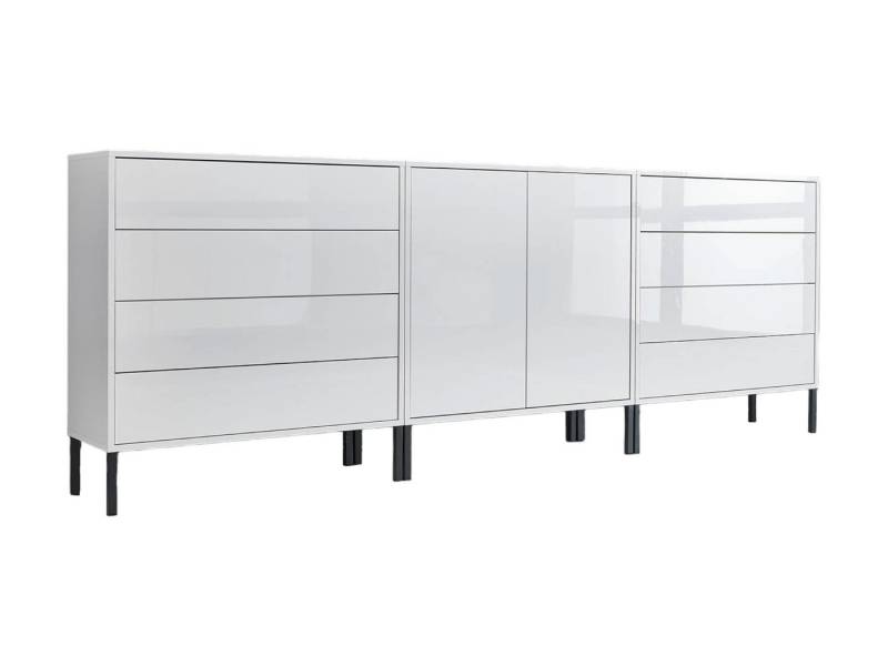 BMG Möbel Sideboard Mailand Set 4 (Kommode Anrichte Aktenschrank, mit hochwertigen Metallfüßen), Push-to-Open-Funktion von Bmg Möbel