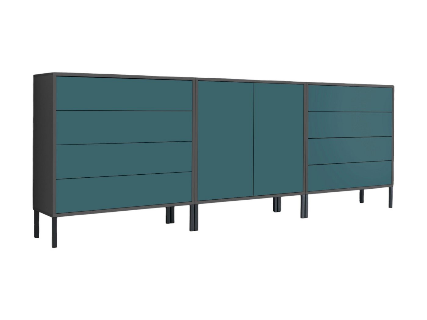 BMG Möbel Sideboard Mailand Set 4 (Schubladenkommode Kommode Anrichte, mit hochwertigen Metallfüßen), Push-to-Open-Funktion von Bmg Möbel