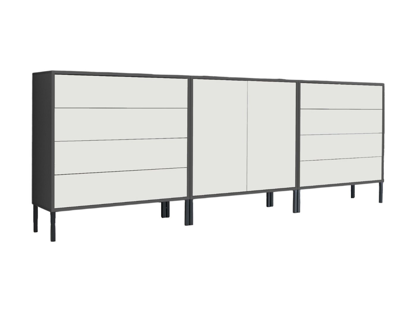 BMG Möbel Sideboard Mailand Set 4 (Schubladenkommode Kommode Anrichte, mit hochwertigen Metallfüßen), Push-to-Open-Funktion von Bmg Möbel