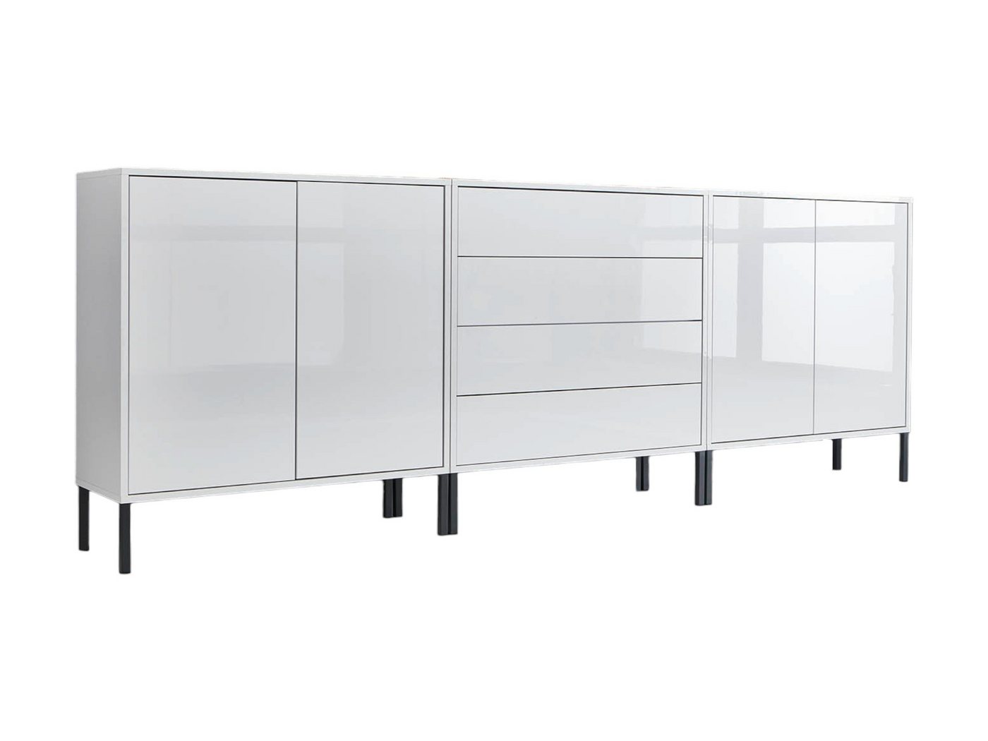 BMG Möbel Sideboard Mailand Set 5 (Kommode Anrichte Aktenschrank, mit hochwertigen Metallfüßen), Push-to-Open-Funktion von Bmg Möbel