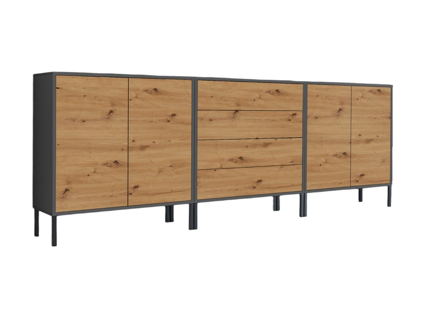 BMG Möbel Sideboard Mailand Set 5 (Schubladenkommode Kommode Anrichte, mit hochwertigen Metallfüßen), Push-to-Open-Funktion von Bmg Möbel