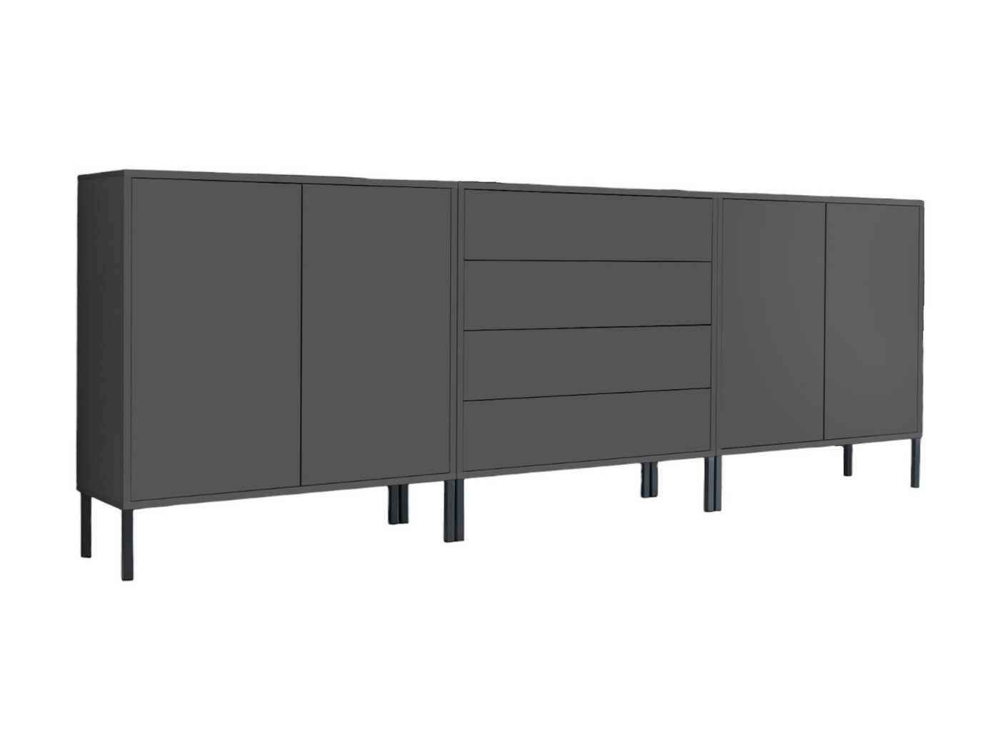 BMG Möbel Sideboard Mailand Set 5 (Schubladenkommode Kommode Anrichte, mit hochwertigen Metallfüßen), Push-to-Open-Funktion von Bmg Möbel