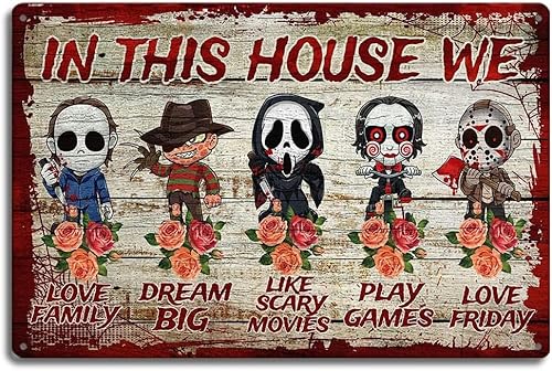 Horror-Film-Poster, Halloween-Film-Poster, Vintage-Blechschild, Motiv: Freitag, das Poster, Scream-Poster, Horror-Film, Merchandise-Horror-Dekoration, für Heimdekoration und Halloween-Partys Horror-Film-Poster, Halloween-Film-Poster, Vintage-Blechschild, Motiv: Freitag, das Poster, Scream-Poster, Horror-Film, Merchandise-Horror-Dekoration, für Heimdekoration und Halloween-Partys von Bmklfghy
