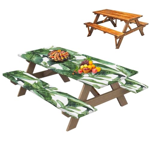 Bmucp Picknickdecke mit Bankabdeckung, elegantes 3-teiliges Set, Picknick-Tischdecke, elastische Tischdecke im attraktiven Design für rechteckige Tische Gemälde, Grill von Bmucp