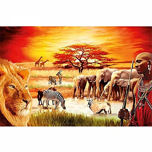 Bnanirn DIY 5D Diamant Painting Bilder Kit, Afrika Tiere Diamant Gemälde Malen nach Zahlen Erwachsene Stickerei Strass Kreuzstich Kunst Handwerksbedarf für Home Wanddekoration 80x160cm von Bnanirn