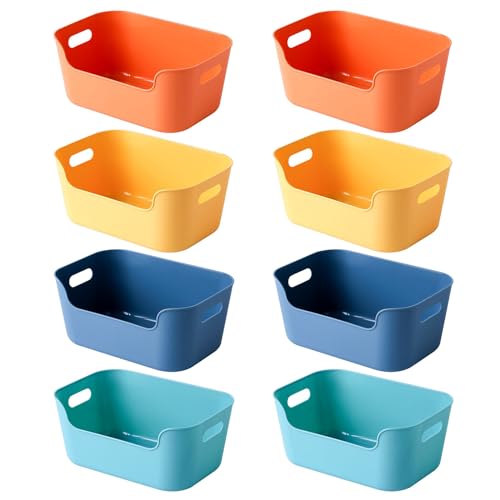 Bncxdc Plastikkorb, 8PCS stapelbare Aufbewahrungsbox, Kunststoff-Organizer-Aufbewahrungskörbe für die Küche, rechteckiger Aufbewahrungskorb für Schrank, Büro, Bad, Kleidung (4 Farben, 15,5x10,5x6 cm) von Bncxdc