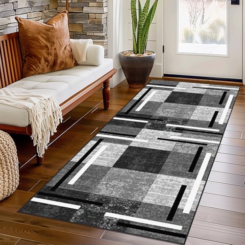 Teppich Läufer Flur Lang 120 x 450 cm rutschfest Küchenläufer Geometrische Muster Flurteppich Waschbar Küche Teppich läufer Kurzflor Korridor Teppich Läufer für Eingang Schlafzimmer Wohnzimmer von Bnehwogu