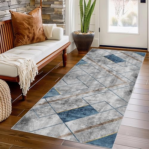 Teppich Läufer Flur Lang 90 x 200 cm rutschfest Küchenläufer Flurteppich, Teppichläufer Langer, Modern Küchen Teppich, Flurläufer Kurzflor Korridor Teppich Läufer für Vorzimmer Eingang Wohnzimmer von Bnehwogu