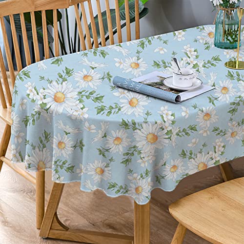Bnejvif Ovale Tischdecke mit Gänseblümchen-Motiv, blaue Blumen, ovale Tischdecke, Sonnenblumen-Stoff, bedruckt, Frühling, Sommer, wasserdicht, knitterfrei, Tischdecke für ovale Tische, 152x250 cm von Bnejvif