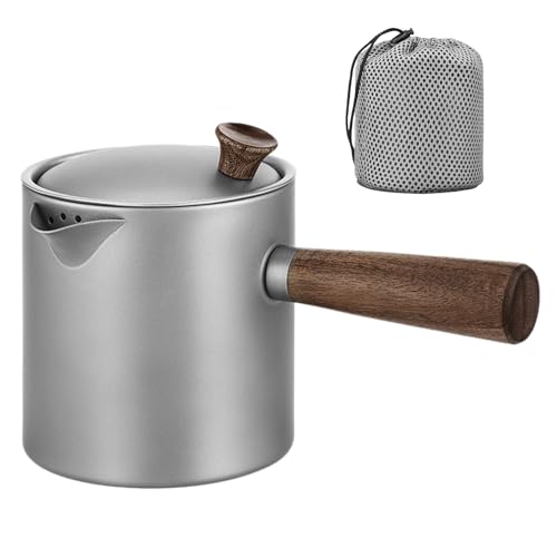 Bnineteenteam Campingkosteln, Tragbarer Teekessel mit Effizientem Teesieb, Glattes Wasserfluss, Bequemer Griff für Outdoor -Abenteuer, Kapazität: 580 Ml, Reines Ti/Holz von Bnineteenteam