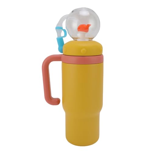 Bnineteenteam Niedliche Walbrunnenkappe, Walbrunnen Edelstahl Isoliertes Wasserflasche mit Griff, Stiller Basispad 710 Ml Strohbecher für Reisen, Schule, Schule (Yellow) von Bnineteenteam