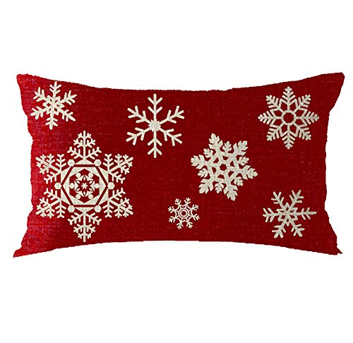 Bnitoam Kissenbezug mit roten Schneeflocken aus Baumwollleinen, dekorativ, quadratisch, 30,5 x 50,8 cm von Bnitoam