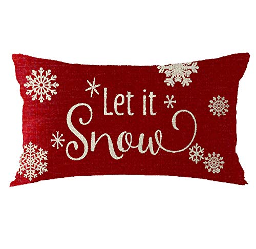 Bnitoam Red Snowflake Let It Snow Gift Holiday Cotton Linen Throw Pillow Covers Case Cushion Cover Sofa Decorative Square 12x20 inch Decorative Pillow Wedding von Bnitoam