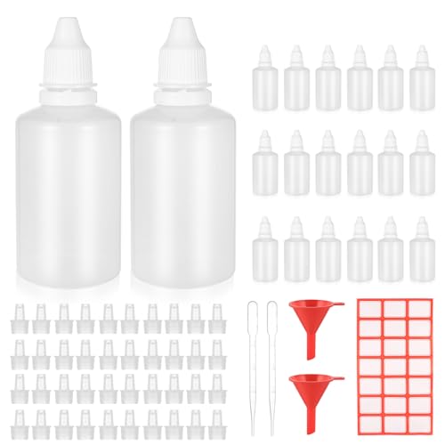 20 STK 50ml Liquid Flaschen, Tropfflaschen, Leere Quetschflaschen, Kunststoff Dosierflaschen, Plastikflaschen, Dropper Bottles mit Deckel für ätherische Öle, mit Trichter/Transfer Pipette/Aufkleber von Bnnrjia