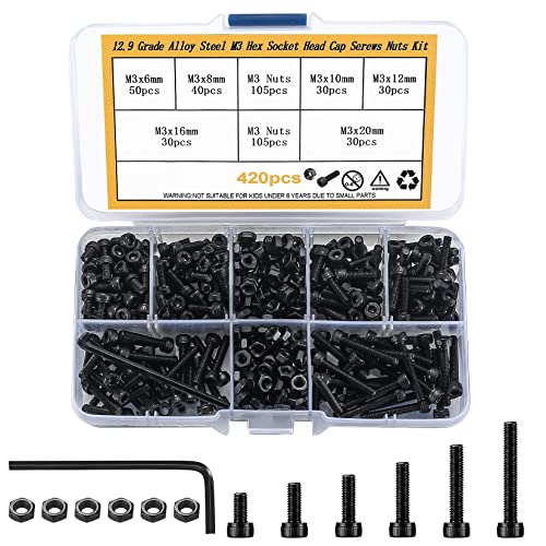 420 Stk M3 Innensechskantschrauben und Muttern Set, Kohlenstoffstahl Sechskantschrauben Innensechskant mit Muttern, Maschinenschrauben Sortiment Kit mit a Aufbewahrungsbox 420 Stk M3 Innensechskantschrauben und Muttern Set, Kohlenstoffstahl Sechskantschrauben Innensechskant mit Muttern, Maschinenschrauben Sortiment Kit mit a Aufbewahrungsbox von Bnnrjia