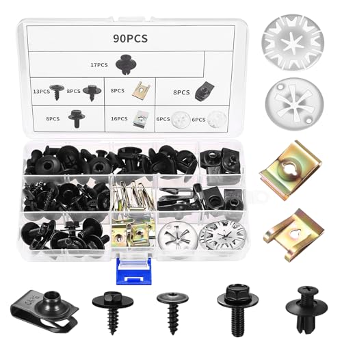 90 Stück Karosserieschrauben Blechmuttern Sortiment, Kfz Blechmutter Schraube Mutter Clip Kit, U Typ Karosserie Clips Auto Befestigung Clips Set und Hitzeschutzblech Klemmscheiben Blechschrauben 90 Stück Karosserieschrauben Blechmuttern Sortiment, Kfz Blechmutter Schraube Mutter Clip Kit, U Typ Karosserie Clips Auto Befestigung Clips Set und Hitzeschutzblech Klemmscheiben Blechschrauben von Bnnrjia
