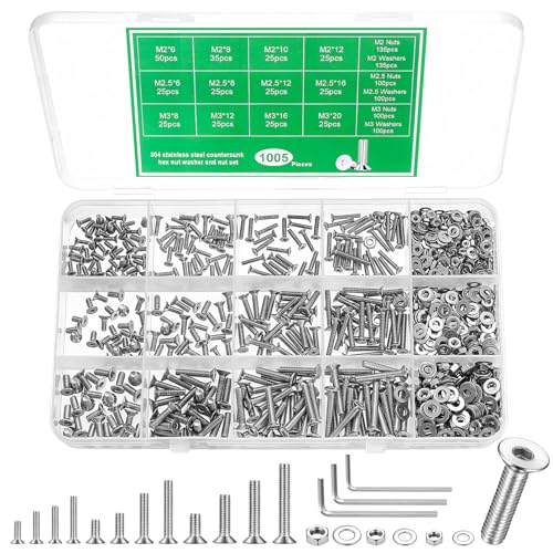Bnnrjia 1005 STK M2, M2,5 M3 Senkkopfschrauben Muttern Set, Torx Schrauben Set, Torx Senkkopf Maschinenschrauben Sortiment, Silber Flachkopfschrauben mit Muttern und Unterlegscheiben Kit Bnnrjia 1005 STK M2, M2,5 M3 Senkkopfschrauben Muttern Set, Torx Schrauben Set, Torx Senkkopf Maschinenschrauben Sortiment, Silber Flachkopfschrauben mit Muttern und Unterlegscheiben Kit von Bnnrjia