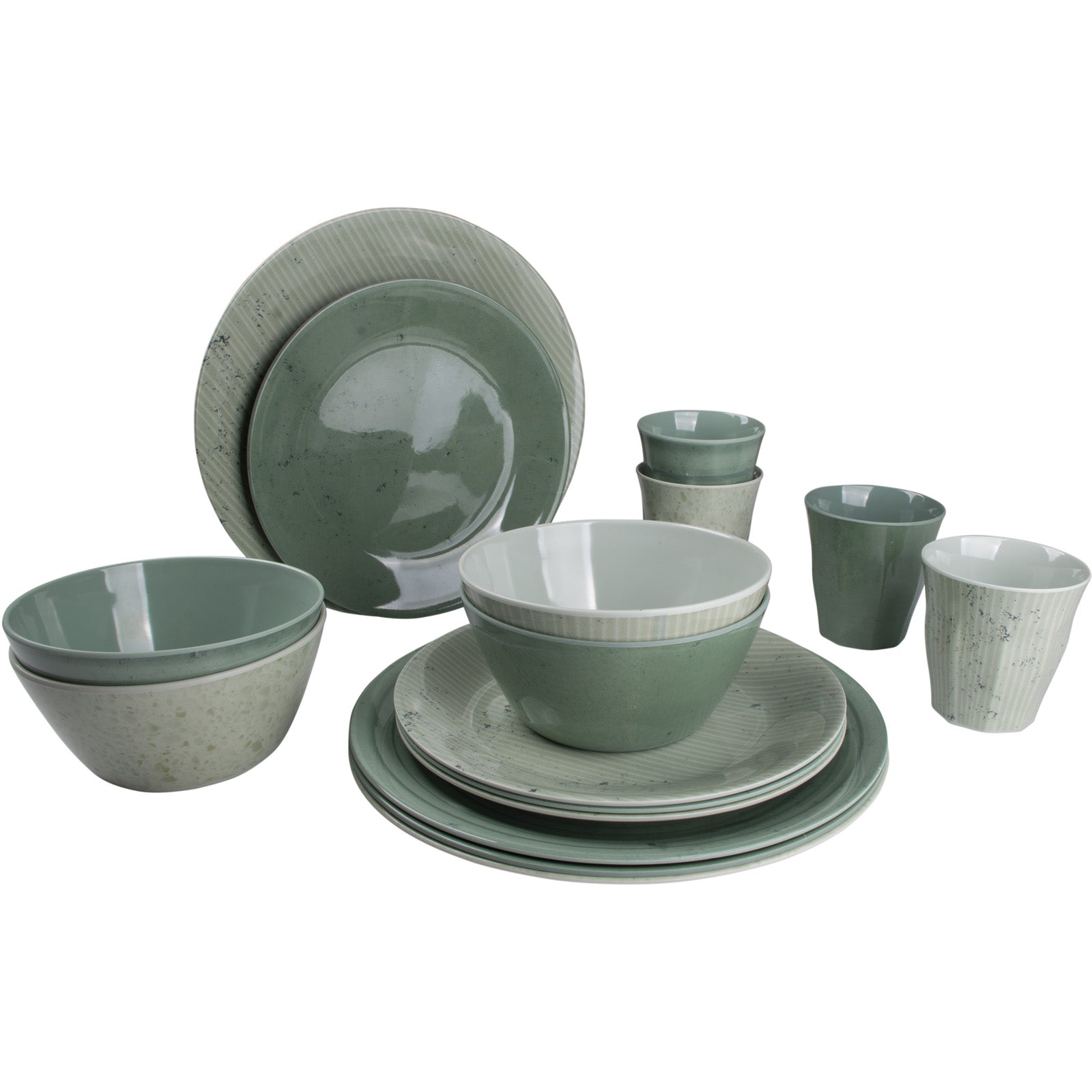 BO-CAMP Melamin Campinggeschirr Set Mix&Match Essgeschirr Teller Becher 16tlg-Grün von Bo-Camp