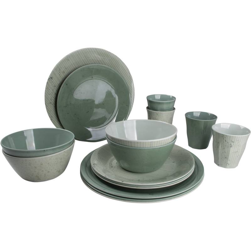BO-CAMP Melamin Campinggeschirr Set Mix&Match Essgeschirr Teller Becher 16tlg-Grün von Bo-Camp