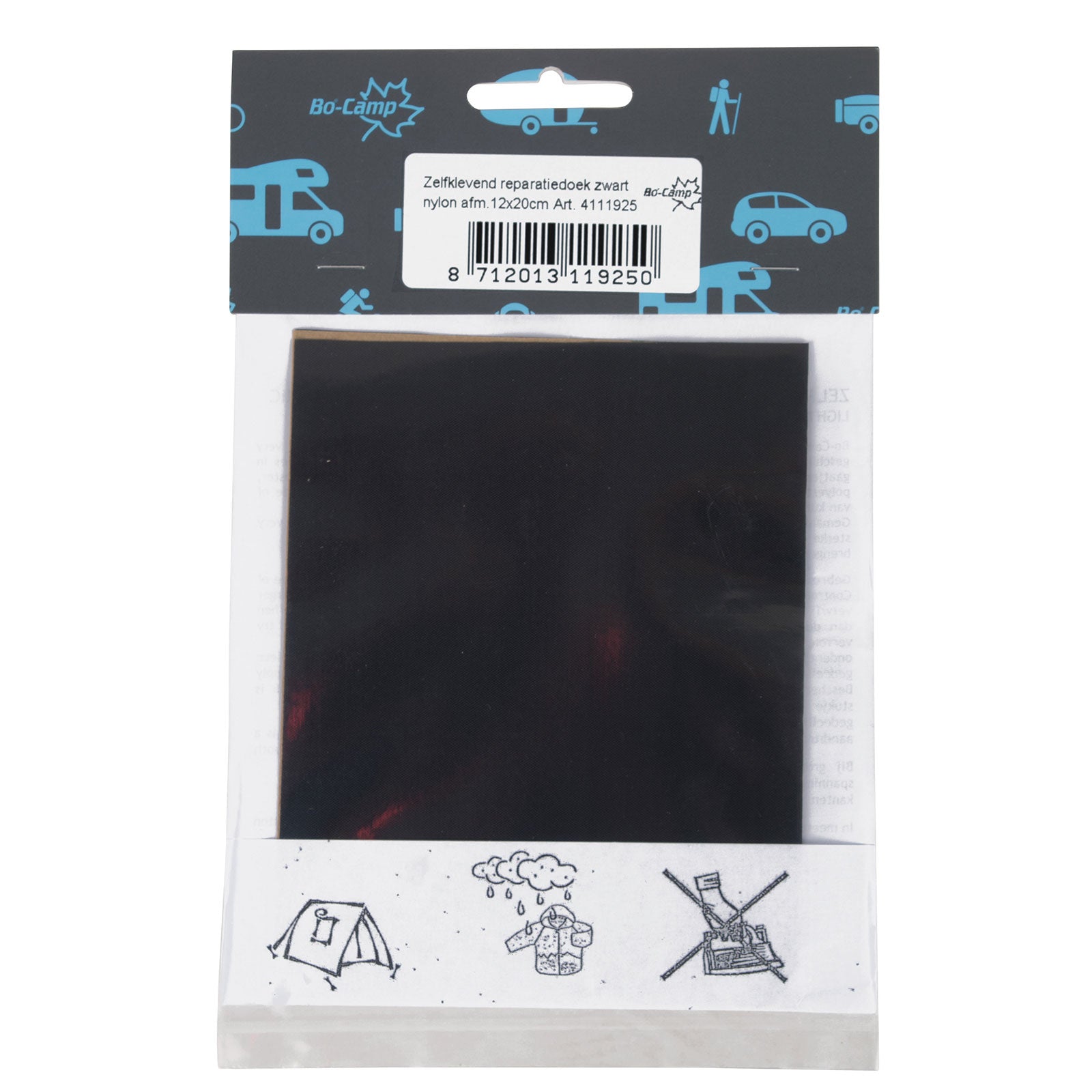 BO-CAMP Zelt Reparatur Set Nylon Tarp Flicken Stoff Band Flickset Selbstklebend-schwarz von Bo-Camp