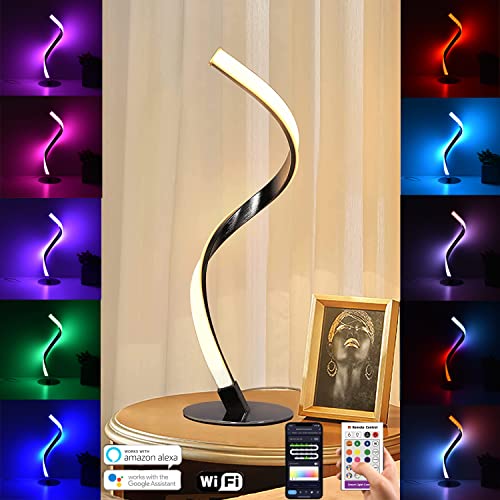 BOBOPAI LED Spiral Tischlampe Smart RGB Schreibtischlampe Mit Fernbedienung und APP Steuerung, Modern Dimmbare Nachttischlampe Funktioniert Mit Alexa Und Google Assistant Chrome von BOBOPAI