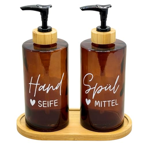 BoBoU 2er Set Glas Seifenspender Braunglas 320ml Retro Design Braune Glasflasche Pumpenkopf aus Bambus mit Tablett handgeschriebener Text Spülmittelspender Handseifenspender Küche Bad BoBoU 2er Set Glas Seifenspender Braunglas 320ml Retro Design Braune Glasflasche Pumpenkopf aus Bambus mit Tablett handgeschriebener Text Spülmittelspender Handseifenspender Küche Bad von BoBoU