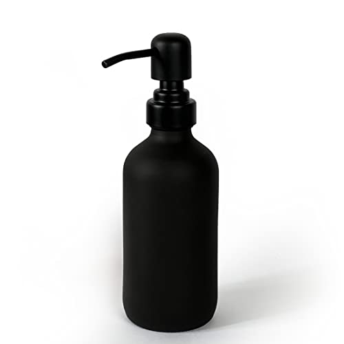 BoBoU Echtglas Seifenspender Schwarz Spülmittelspender für Küche und Badezimmer Glasflasche mit Schwarz matt Pumpe aus Edelstahl Retro Design 500ml 300ml 240ml (Schwarz 240ml) von BoBoU