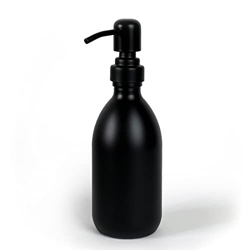 BoBoU Echtglas Seifenspender Glasflasche mit Pumpkopf aus Edelstahl Retro Design 500ml 300ml 240ml (Schwarz 300ml) von BoBoU