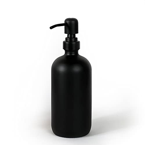 BoBoU Echtglas Seifenspender Schwarz Spülmittelspender für Küche und Badezimmer Glasflasche mit Schwarz matt Pumpe aus Edelstahl Retro Design 500ml 300ml 240ml (Schwarz 500ml) von BoBoU