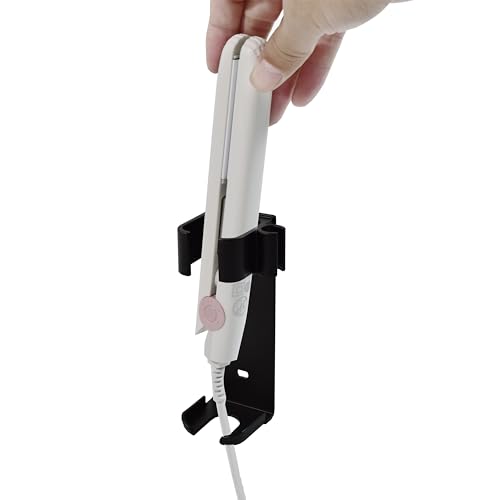 BoBoU Glätteisenhalter Halter für Glätteisen ideal zur Haarglätter und Glättbürste Aufbewahrung Wandhalterung Lockenstab Matt Schwarz Wandmontage ohne Bohren (schwarz 1er Set) von BoBoU