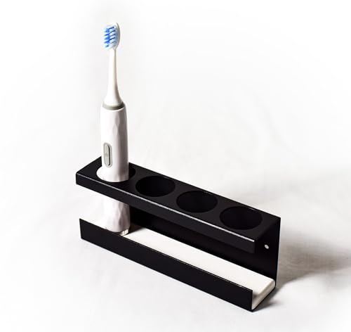 Zahnbürstenhalter für Elektrische Zahnbürste Wandmontage ohne Bohren Aluminiumlegierung Organizer Zahnpastahalter mit Kieselgur-Platte Zahnbürsten Wandhalterung Aufbewahrung Badzimmer (schwarz 4-fach) von BoBoU