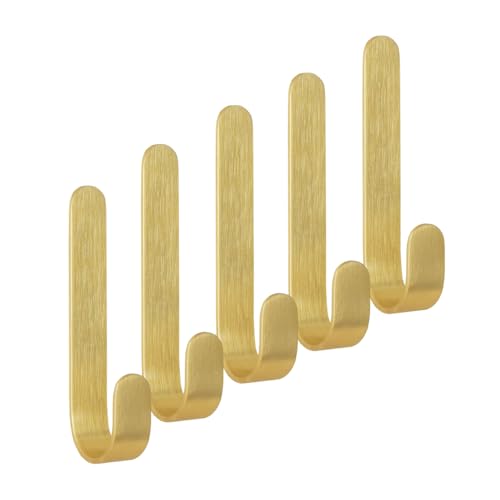 BoBoU selbestklebende Wandhaken aus Messing robuste Kupferhaken Wandmontage ohne Bohren Handtuchhalter Kleiderhaken ideal für Tür Schrank Badzimmer Küche Dusche (Haken klein 5 Stück) von BoBoU