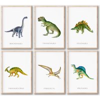 Dinosaurier Poster Set | 6Er Kinderzimmer Dino Wandbilder Babyzimmer Junge Aquarell Deko Geschenk Geburt Dinosaurier Poster Set | 6Er Kinderzimmer Dino Wandbilder Babyzimmer Junge Aquarell Deko Geschenk Geburt von BoNuDesign