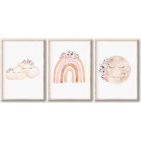 Kinderzimmer Poster 3Er Set Mond Regenbogen Wolken, Wandbilder Babyzimmer Kunstdruck Nursery Art Mädchen Junge Kinder A4, A3 Kinderzimmer Poster 3Er Set Mond Regenbogen Wolken, Wandbilder Babyzimmer Kunstdruck Nursery Art Mädchen Junge Kinder A4, A3 von BoNuDesign