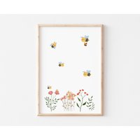 Kinderzimmer Poster Bienen Wildblumen, Wandbilder Wanddeko Babyzimmer Kunstdruck Nursery Art Mädchen Junge Kinder Tierposter A4, A3 Kinderzimmer Poster Bienen Wildblumen, Wandbilder Wanddeko Babyzimmer Kunstdruck Nursery Art Mädchen Junge Kinder Tierposter A4, A3 von BoNuDesign