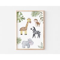Kinderzimmer Poster Bild Dschungel Jungle Safari, Wanddeko Babyzimmer Kunstdruck Nursery Art Mädchen Jungen Tierposter Kinder A4, A3 Kinderzimmer Poster Bild Dschungel Jungle Safari, Wanddeko Babyzimmer Kunstdruck Nursery Art Mädchen Jungen Tierposter Kinder A4, A3 von BoNuDesign