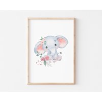 Kinderzimmer Poster Elephant Mit Blumen, Wandbilder Wanddeko Babyzimmer Kunstdruck Nursery Art Mädchen Junge Kinder Tierposter A4, A3 Kinderzimmer Poster Elephant Mit Blumen, Wandbilder Wanddeko Babyzimmer Kunstdruck Nursery Art Mädchen Junge Kinder Tierposter A4, A3 von BoNuDesign