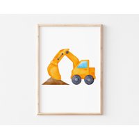 Kinderzimmer Poster Gelber Bagger Mit Schaufel, Wandbilder Wanddeko Babyzimmer Kunstdruck Nursery Art Mädchen Junge Kinder A4, A3 Kinderzimmer Poster Gelber Bagger Mit Schaufel, Wandbilder Wanddeko Babyzimmer Kunstdruck Nursery Art Mädchen Junge Kinder A4, A3 von BoNuDesign