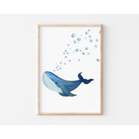 Kinderzimmer Poster Wal, Wandbilder Wanddeko Babyzimmer Kunstdruck Nursery Art Mädchen Junge Kinder Tierposter A4, A3 Kinderzimmer Poster Wal, Wandbilder Wanddeko Babyzimmer Kunstdruck Nursery Art Mädchen Junge Kinder Tierposter A4, A3 von BoNuDesign