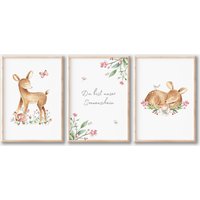 Reh Poster Set | 3Er Kinderzimmer Wandbilder Babyzimmer Junge & Mädchen Geschenk Geburt Du Bist Unser Sonnenschein Spruch von BoNuDesign