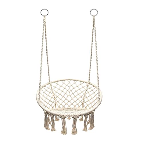 Boro Hängesessel, Schaukelkorb zum Aufhängen - Indoor und Outdoor geeignet - aus bequemem und stylischem Baumwollgewebe - Sitzfläche ca. 61cm - Belastbarkeit max. 150kg - Creme-Weiß von BoRo Miami