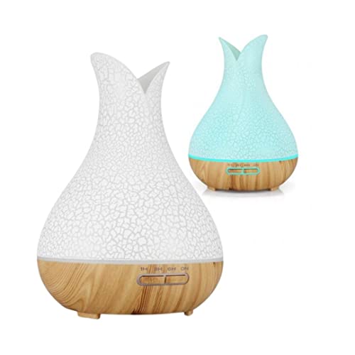 Elektrische Aroma-Diffusor für ätherische Öle mit Alexa und Google Home. 4-in-1 Duftlampe, Deko, Luftreiniger und Luftbefeuchter für Schlafzimmer, Büro, Yoga (Weißer Deckel, Heller Holzboden) von BoT by BlueRoad