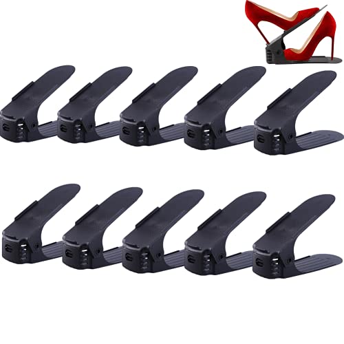 BoYeeBo 10 Stück, verstellbare 4-stufige Schuhfächer, Organizer, Doppeldeck, Schuhregal, Halter für Schuhe, Aufbewahrung, Schrank, Organisation (schwarz) von BoYeeBo