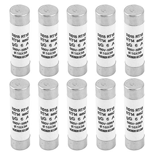 6A 10x38mm Sicherung, 10 Stück 100Ka Ausschaltkapazität Zylindersicherung Mit Anzeige Keramik Kartusche Rohr Sicherungsersatz, Elektronische Komponenten, 380-500V AC von Boaby