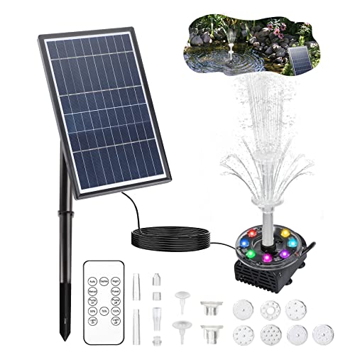 Boadw LED Solar Springbrunnen mit 7W Solar Panel Eingebaute 5000 mAh Batterie Solar Teichpumpe Solarbrunnen Fontäne Pumpe mit 10 Fontänenstile für Teich, Garten,DIY-Wasserspiele,Vogel Bad von Boadw
