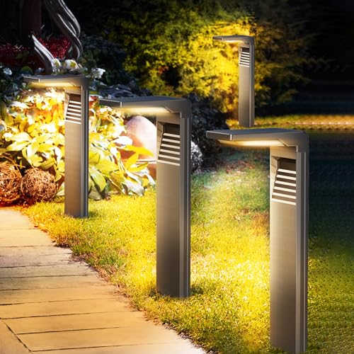 Boadw LED Solarlampen für Außen Solarleuchten mit 2 Modi Hell, Warmweiß Solar Wegbeleuchtung IP64 Wasserdicht für Außen, Hinterhöfe, Gärten, Rasen Beleuchtung 4 Stück von Boadw