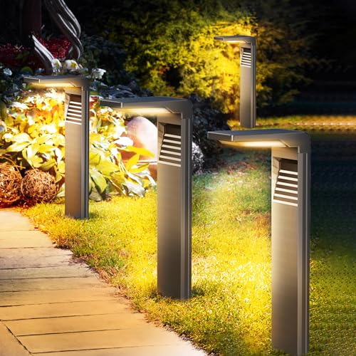 Boadw LED Solarleuchte für Außen mit 2 Helligkeitsmodi, Solar Beleuchtung Warmweiß für Weg IP64 Wasserdicht für Außen Hinterhof Garten Rasenbeleuchtung 4 Stück von Boadw