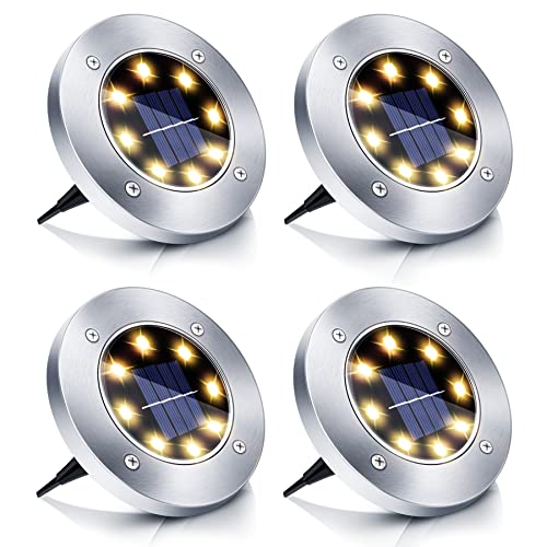 Boadw Solar Bodenleuchten, 4 Stück LED Solar Gartenleuchte IP65 Solarleuchte Gartenleuchte Wasserdicht Warmweiß [Energieklasse A+] von Boadw