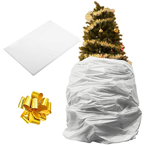 1 Stück Weihnachtsbaum Entsorgung Aufbewahrungstasche 106 x 70 Zoll und 1 Stück Golden Band Zugschleifen (Weiß Tasche) von Boao